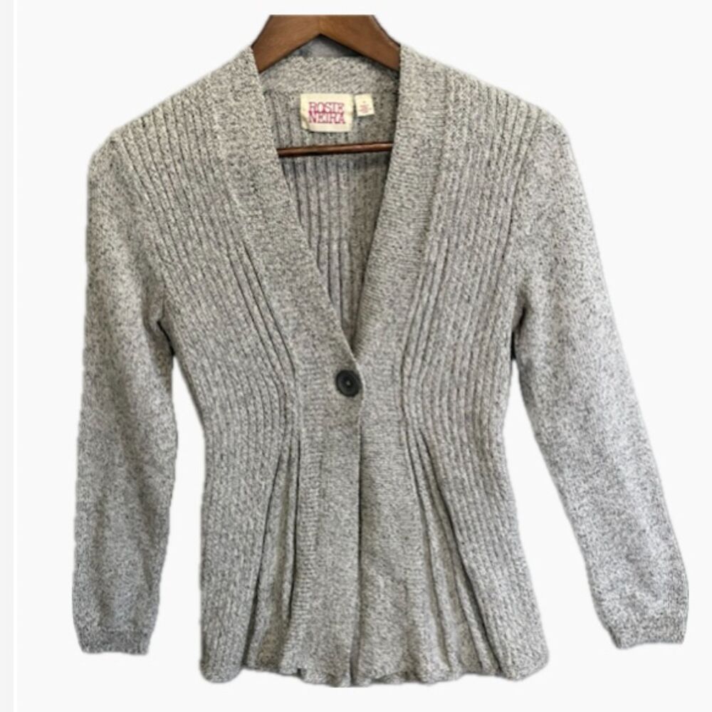 Rosie Neira Anthropologie Isabella Style Gray Knit Button Cardigan Sweater M